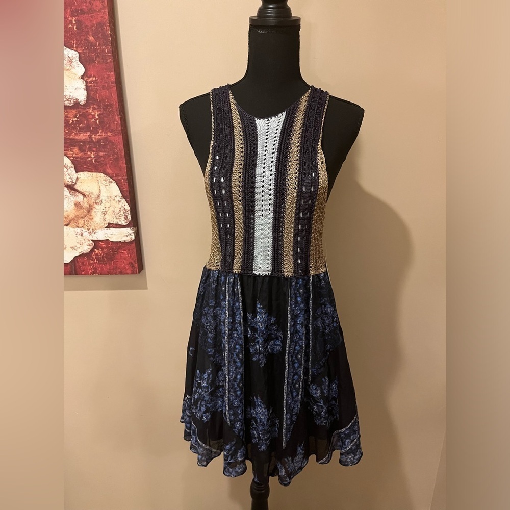 Free People Navy and Blue Floral Mini Dress - Picture 2 of 9